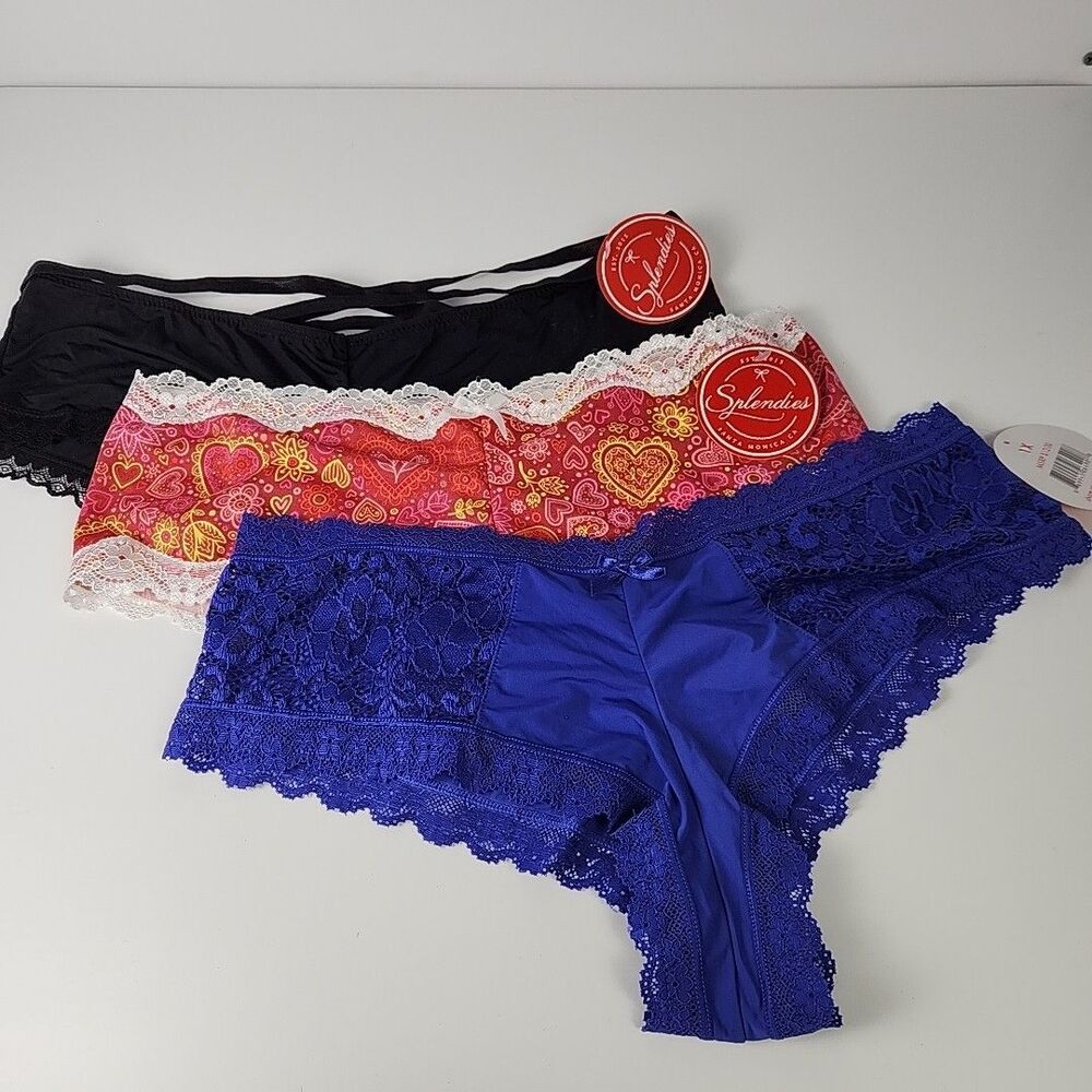 3 Splendies Cheeky Womens 1X Underwear Panties Sheer Lace Hearts Sexy NWT